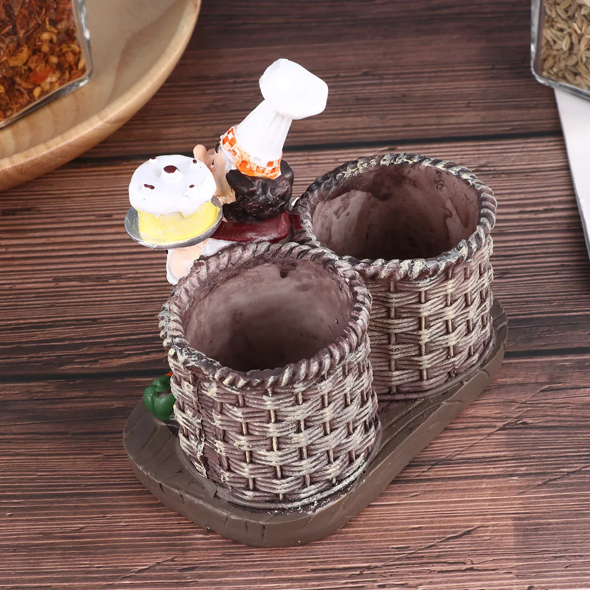 1Pcs Chef Ornament Resin Retro Style Desktop Decor Funny Cartoon Storage Jar Toothpick Holder and Cruet Restaurant Cafe Kitchen