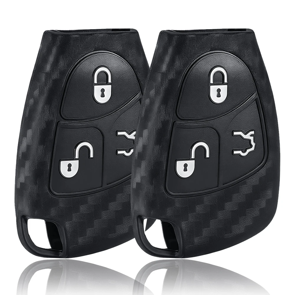 Carbon Fiber Silicone Car Key Case For Mercedes Benz C B E R Class GL CLS CLK SLK W203 W211 W204 3BNT Remote Key Cover