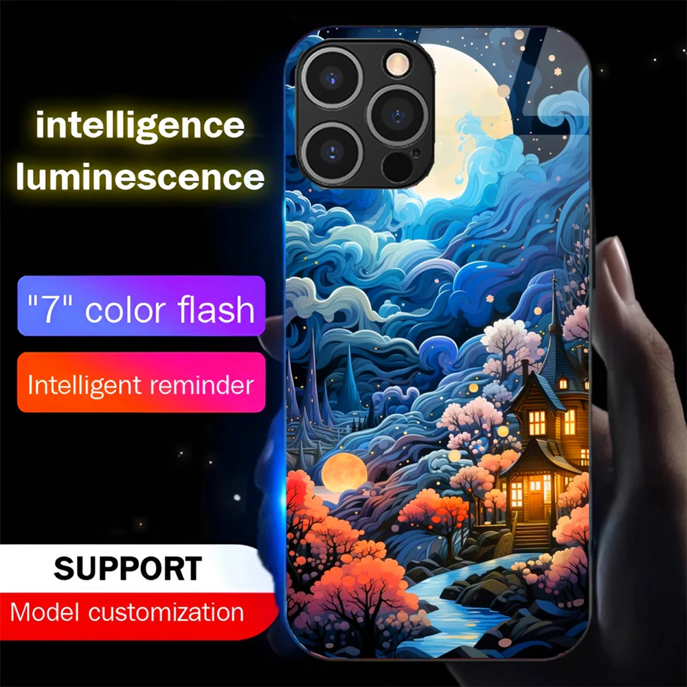 

Pretty Art Paintings LED Calling Light Flash Phone Case Smart Luminous Cover For Samsung S25 S24 S23 S22 S21 S20 FE Plus Ultra