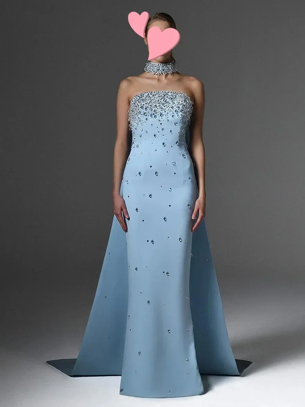 Customized Evening Dresses Elegant Vintage Sky-Blue Sleeveless Formal Prom Dresses With Crystal Beading Floor Length Strapless