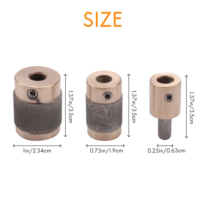 Top Deals 3Pcs Grinder Head 1 Inch 3/4 Inch 1/4 Inch Brass Core Standard Grit Stained Glass Grinder Bit Head For Glass Stone