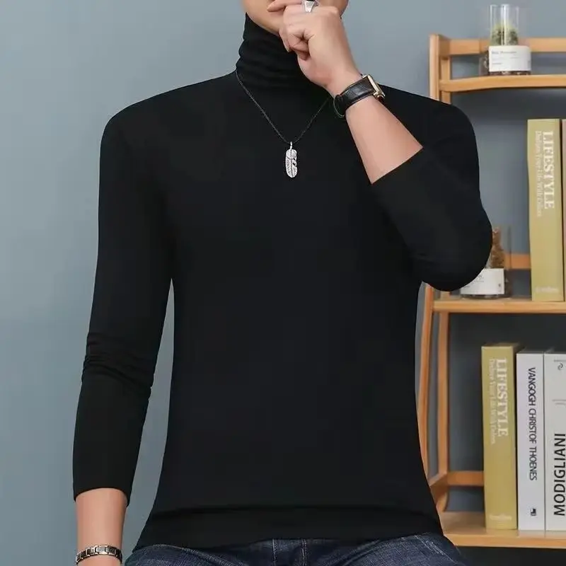 

Мужская классическая осенне-зимняя водолазка, темно-красная эластичная повседневная водолазка, топ больших размеров, футболки с длинными рукавами для молодых мужчин