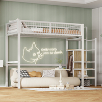 Bunk bed 90*200/140*200 with ladder, cot with iron frame and storage shelf, wardrobe White or black