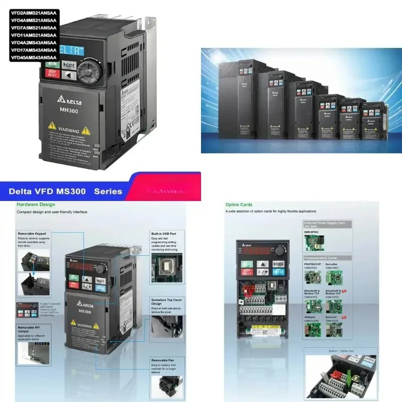 

Преобразователи частоты (ПЧ) для VFD2A8MS21ANSAA, VFD4A8MS21ANSAA, VFD7A5MS21ANSAA, VFD5A5MS43ANSAA, AC-приводы, частотно-регулируемые приводы