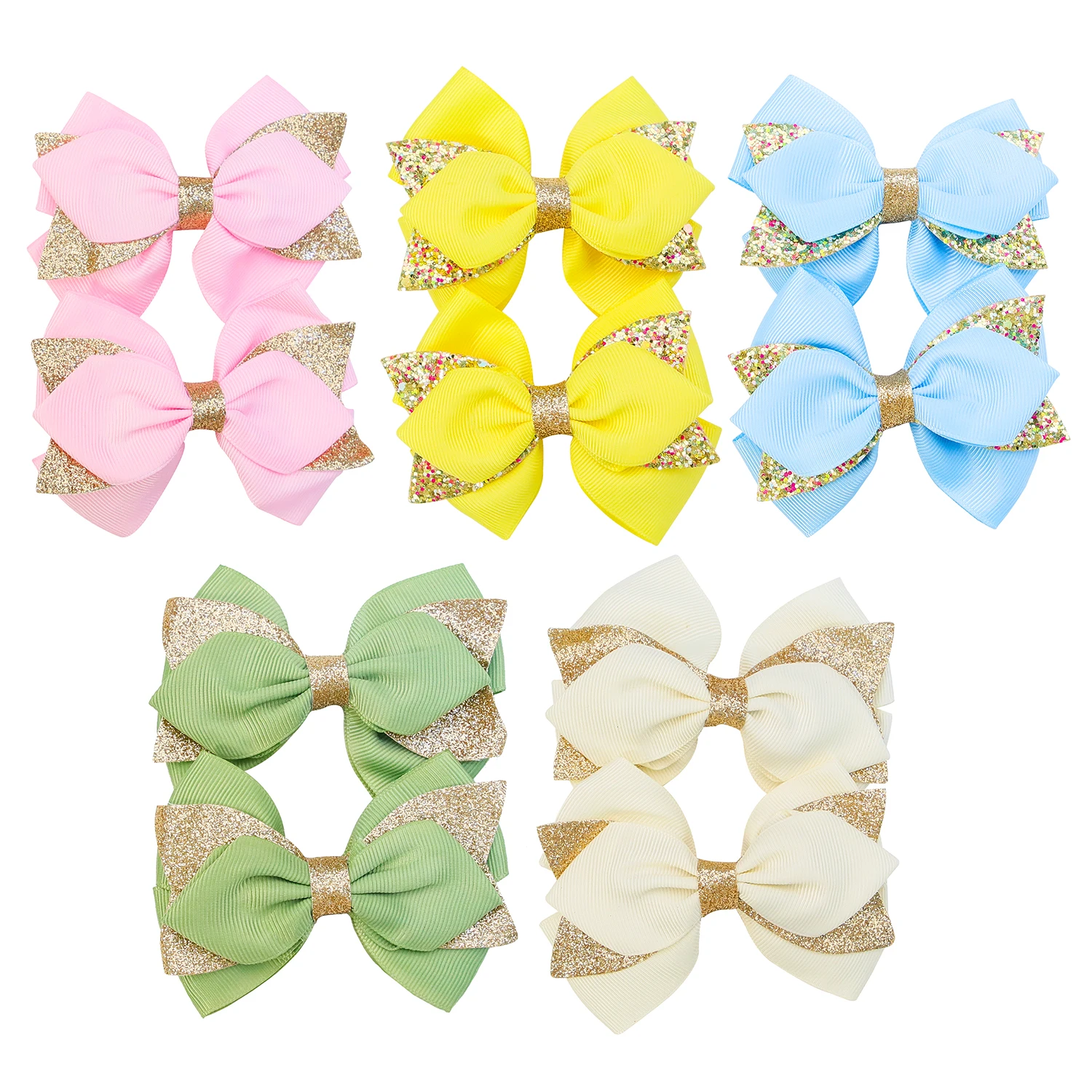 2pcs Cute Girls Grosgrain Ribbon Hair Bows with Clips Kids 4inch Sparkly Bows Barrettes Girls Hair Clips Hair Accessories Set