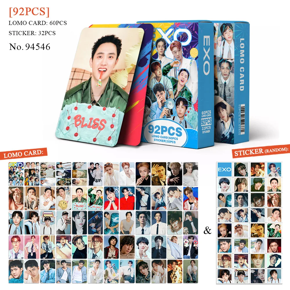 92Pcs/Set XO Idol New Series HD Printd Lomo Cards Baekhyun SeHun ChanYeol XIUMIN SUHO Photocards And Stickers Fans Gifts