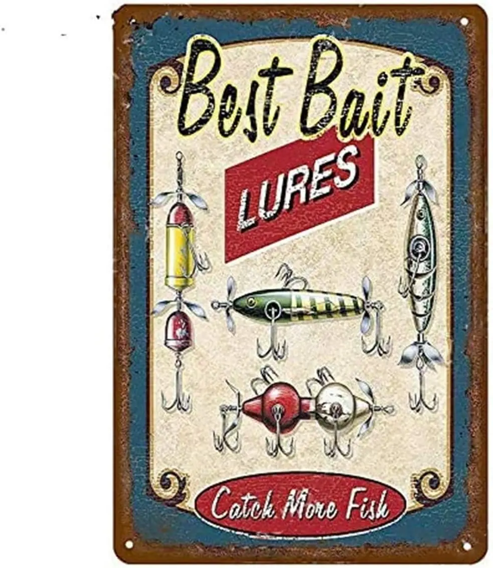 Best Bait Lures Fishing tools Fishing hooks Metal tin logo 20.32 x 30.48cm Home decor Bar Cafe Club Wall decor logo