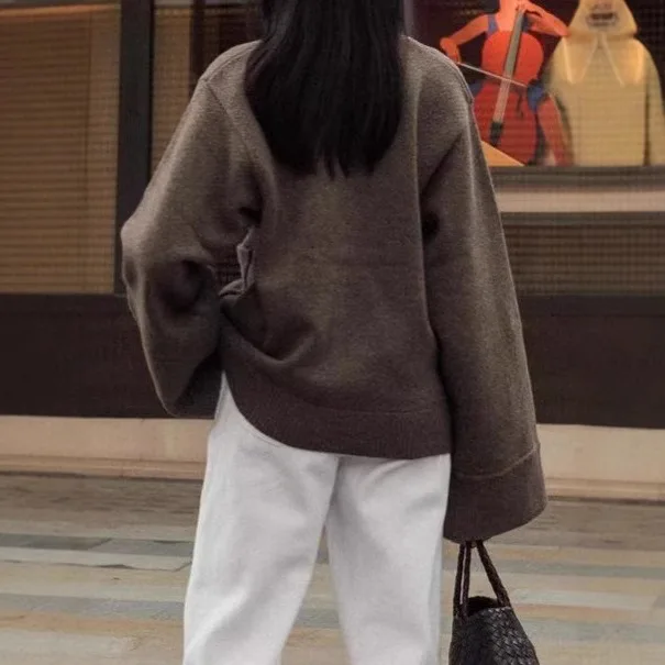 2025 Otoño e Invierno prendas de vestir exteriores para mujer cárdigan de punto de Color sólido cárdigan suelto de moda de manga larga con cuello en V