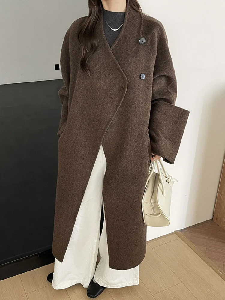 ZMEENNA スタイリッシュなレディースネクタイベルトウールブレンドラップコートロングスカーフ襟特大フィット暖かい冬のアウター ZM3657