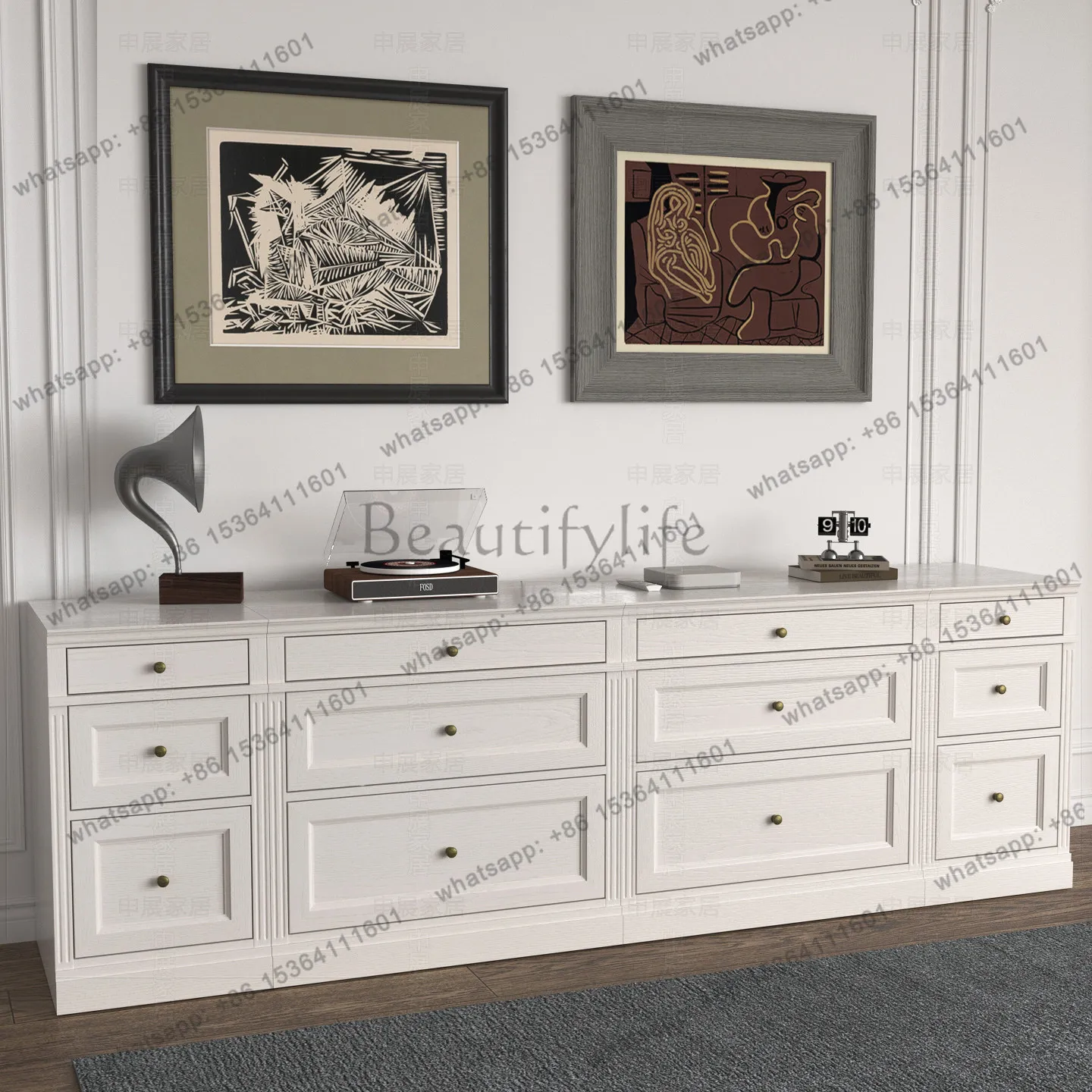Customized pure solid wood oak log combination TV chest drawer storage entrance cabinet