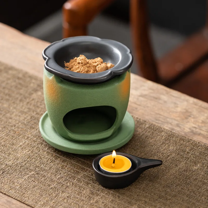 

Ceramic Fire-Resist Incense Candle Face Powder Essential Oil Fragrance Lamp Tang Women's Aromatherapy Green Burner Sandalwood So