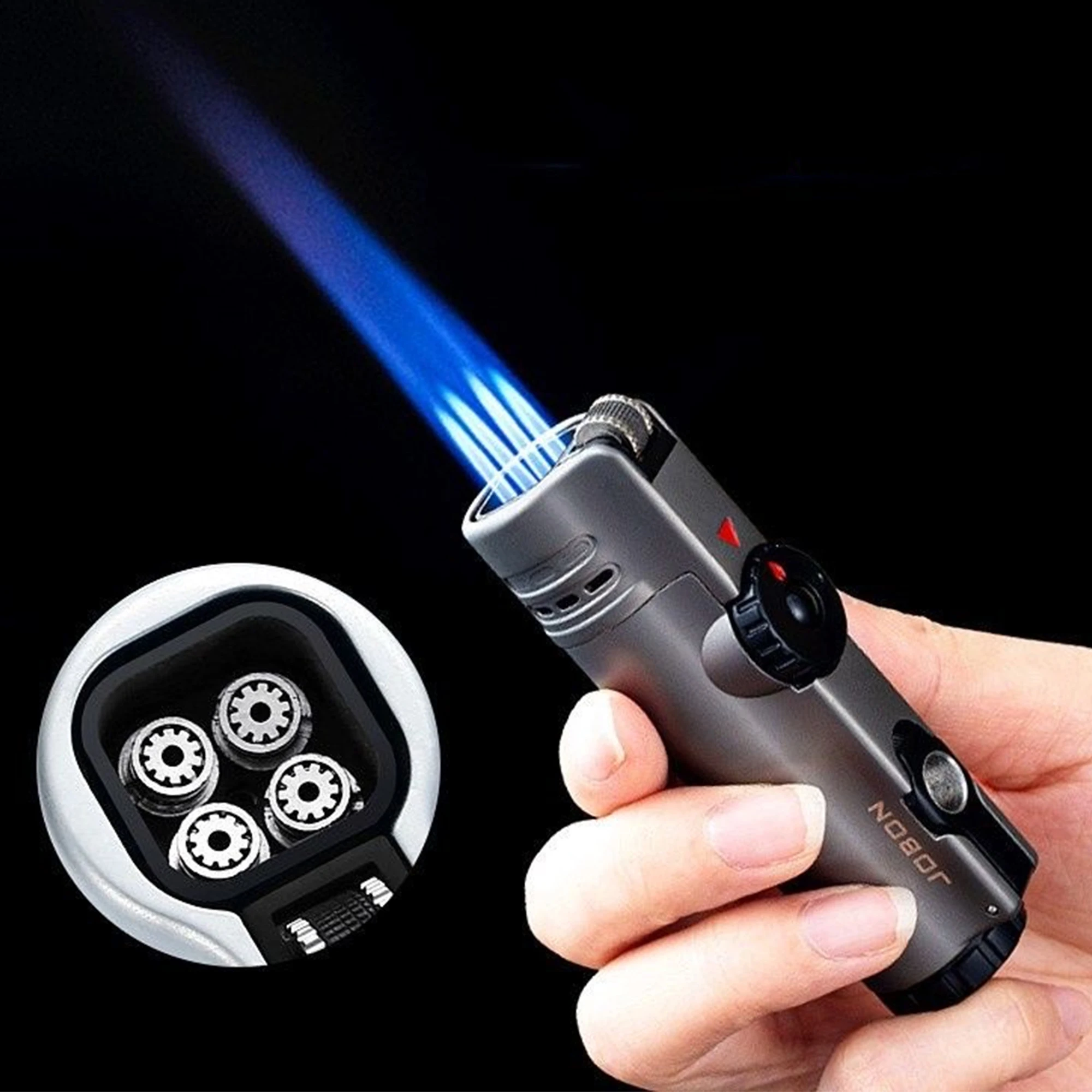 Jobon Metal Gas Butane Jet Flint Lighter Triple Torch Windproof Gas 3-Nozzle Turbo Grill Cigar Spray Gun Smoking Tool