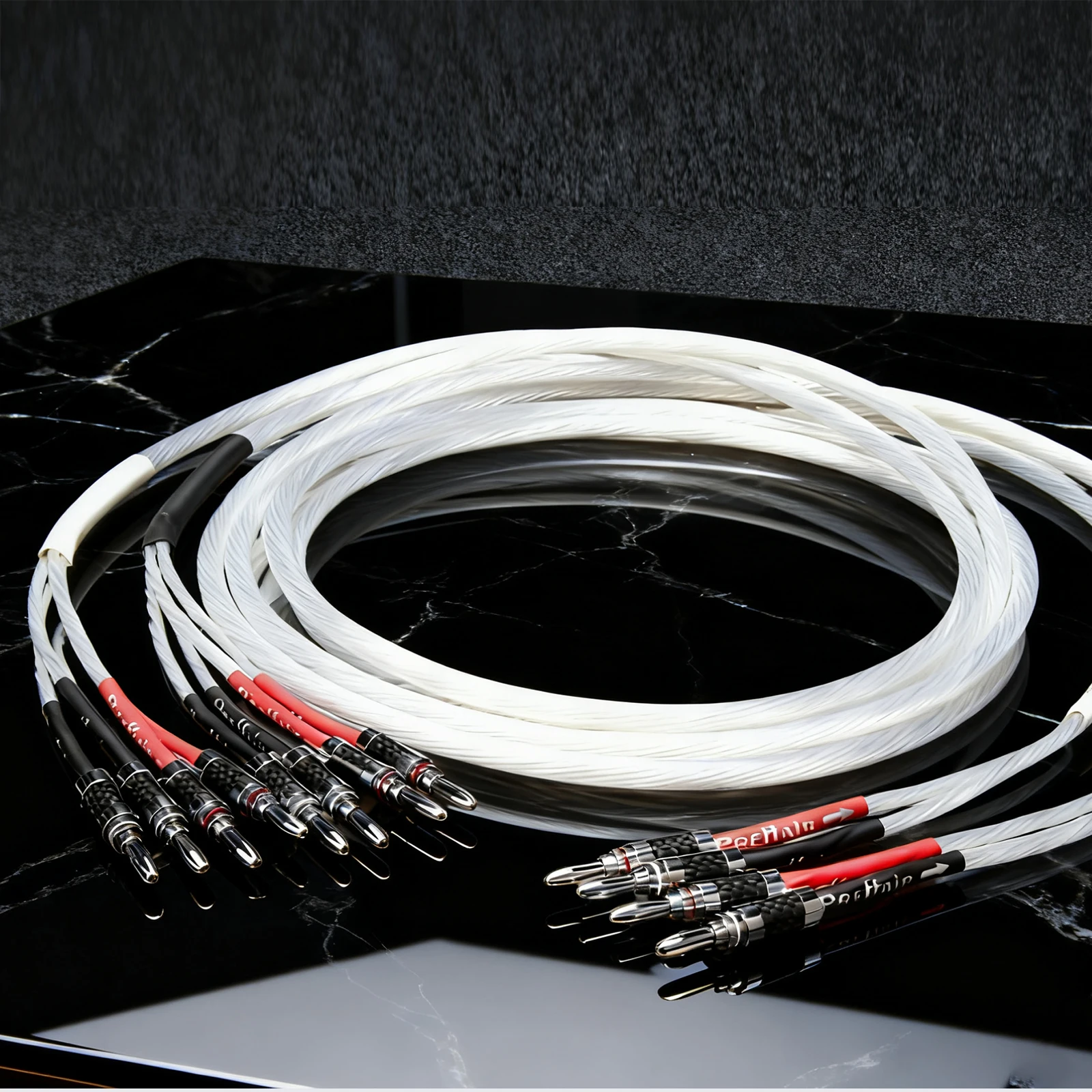 

Pair 7N OCC Silver Plated Biwire Speaker Cable 2B to 4B Carbon Fiber Connector for loudspeaker