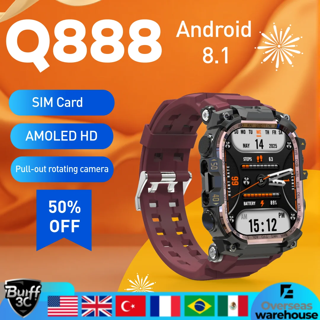 

Смарт-часы Q888 с 5G SIM, поддержкой всех сетей, ОС Android 8.1, GPS, Wi-Fi, выдвижной поворотной камерой 2,06 дюйма, 32 ГБ ОЗУ, новейшая модель, подарки