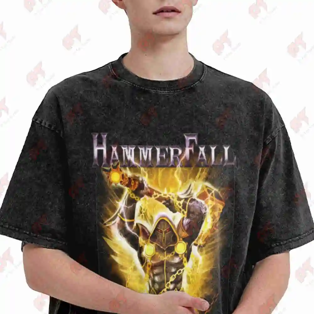 Hammerfall Hammer Of Dawn Official Merchandise Logo Emblem Vintage Washed Tee Pure Cotton T-Shirt