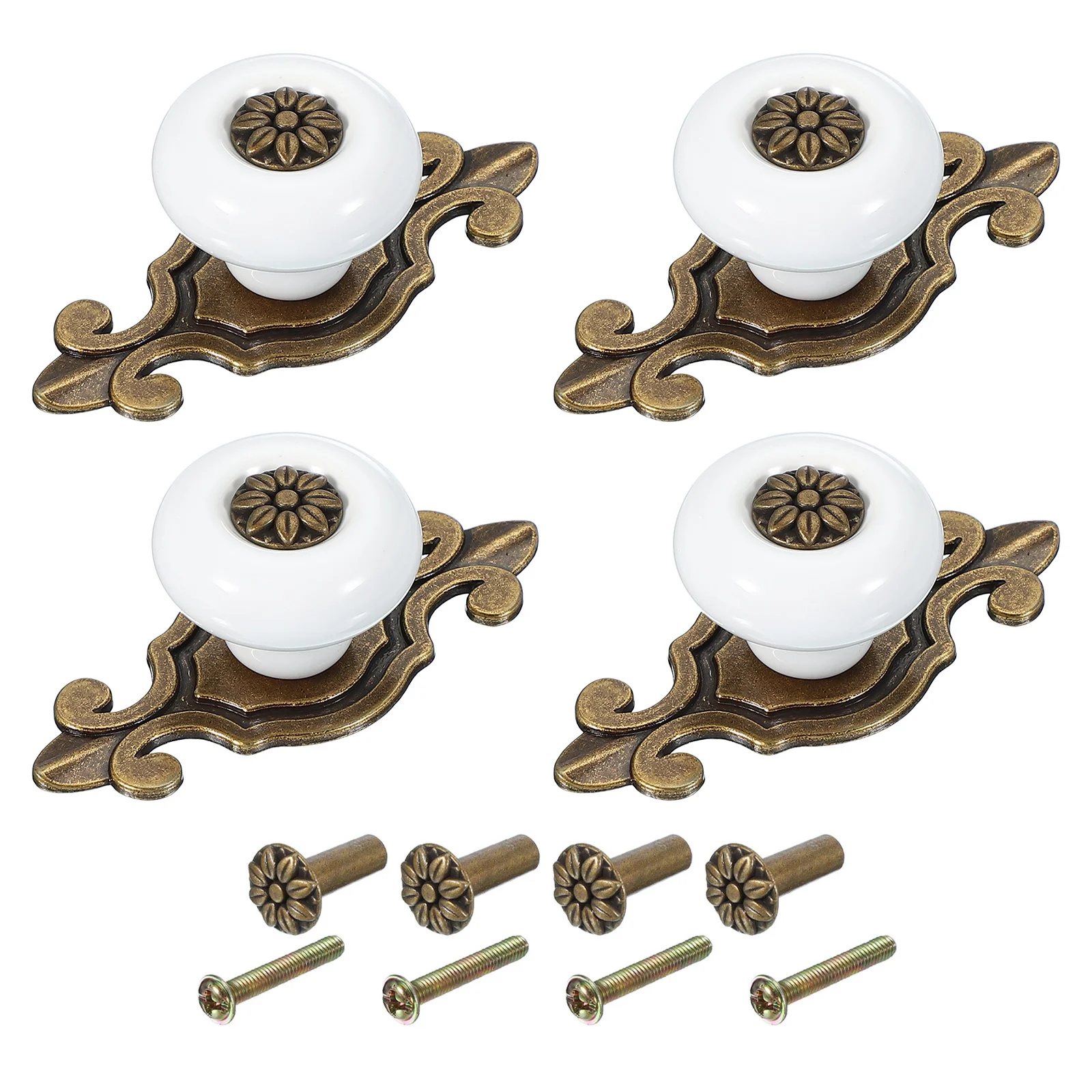 Uxcell 4Pcs Retro Ceramic Cabinet Knobs Vintage Round Drawer Knobs Dresser Petal Cabinet Pulls Handles with Backplate/Screw/Nut