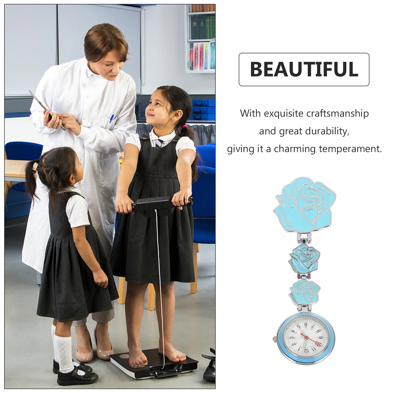 ساعة ممرضة مضيئة أنيقة بنمط الورد على ساعة معلقة للنساء في ساعات الممرضات الطبية