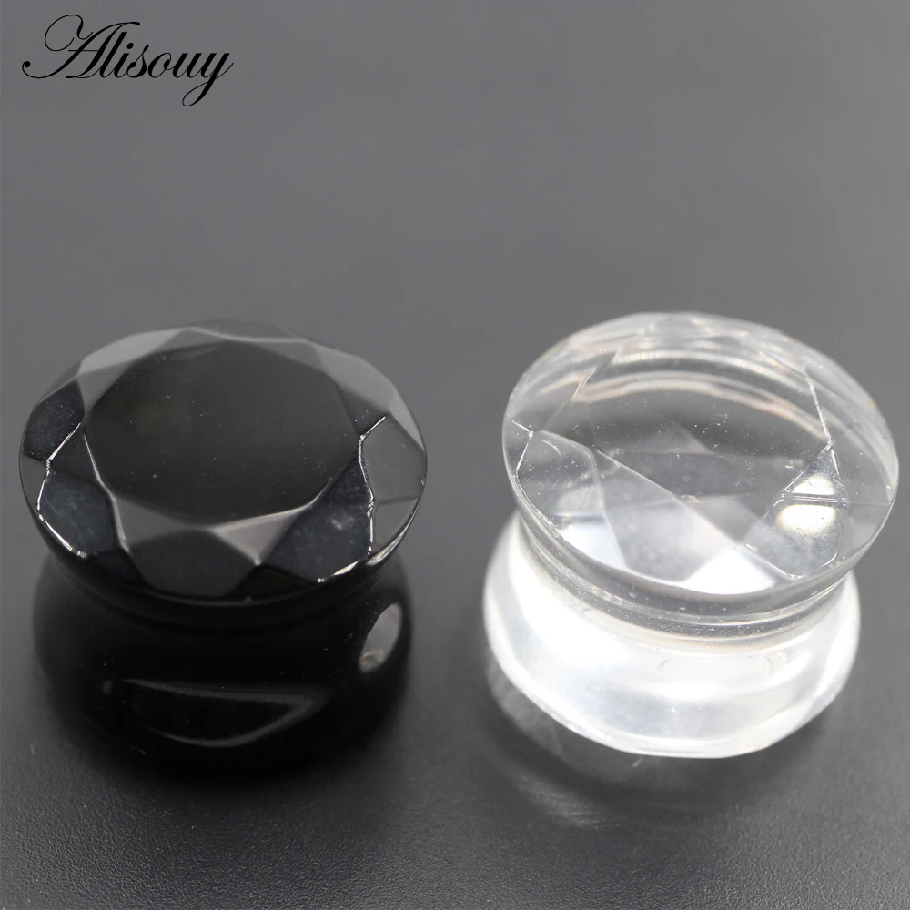 Alisouy 2PCS 6-19mm Black Glass Rhombus Section Round Ear Tunnels Plugs Expanders Stretcher Gauges Earring Piercing Body Jewelry