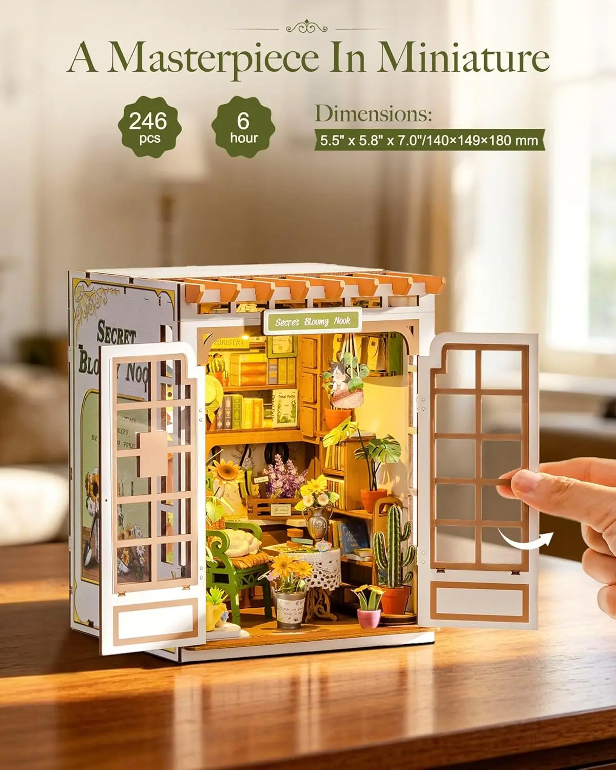 Rolife Book Nook Kit DIY Miniature Kit with Lights Secret Bloomy Nook Booknook Model Kits for Desk Library Bookshelf Decoration view 3