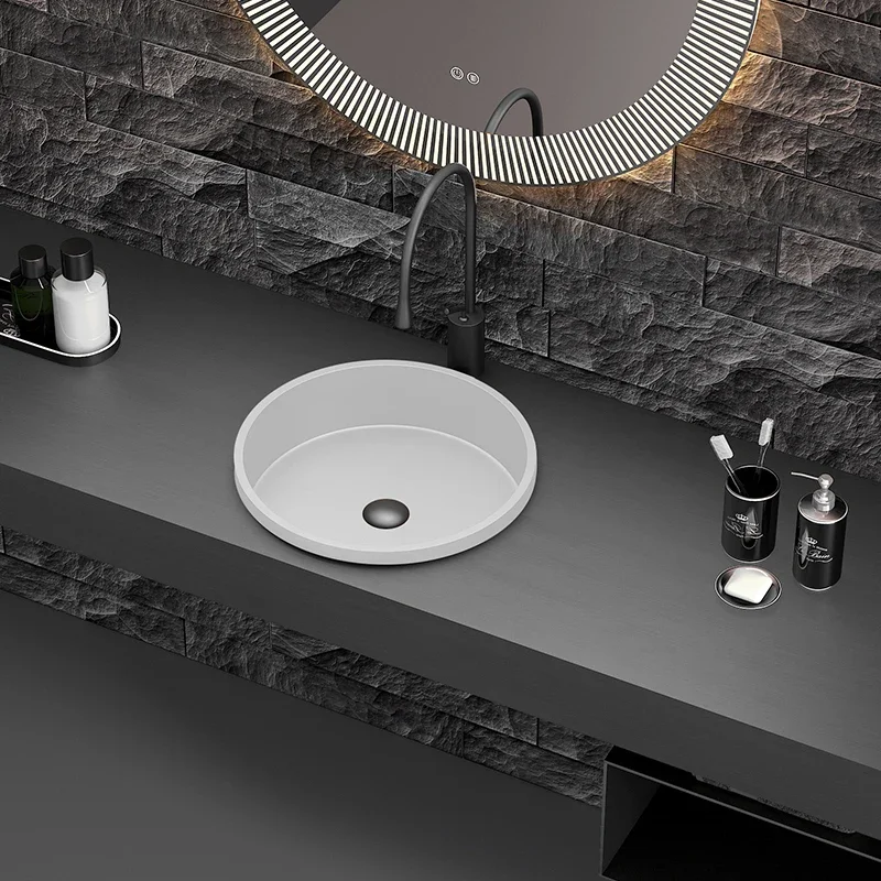 Black White Stainless Steel Taichung Basin Semi-recessed Round Washbasin Basin