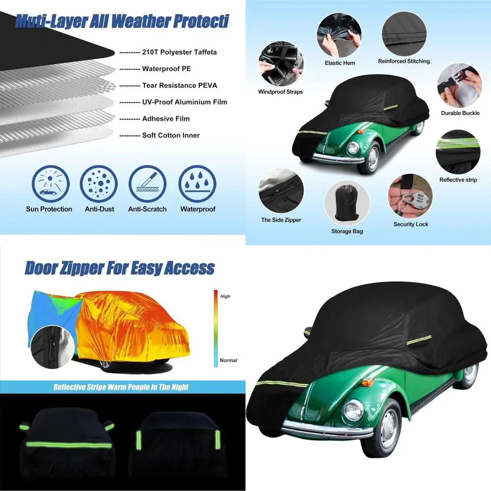 

Custom Heavy-Duty Waterproof Cover for 1960-1980 Volkswagen Beetle 2-Door Sedan, Black, All-Weather Protection Outdoor