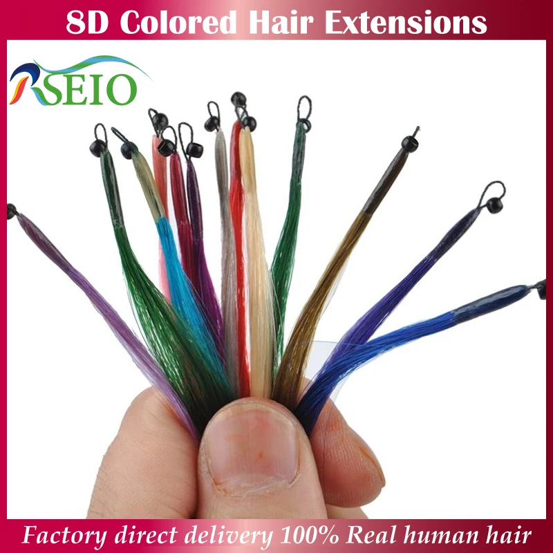 

RESIO Color 8D Tip Hair Extensions 100% Real Human Hair Microbeads Extensions Color Purple Blue Pink Gray 20inch 0.5g/Strand