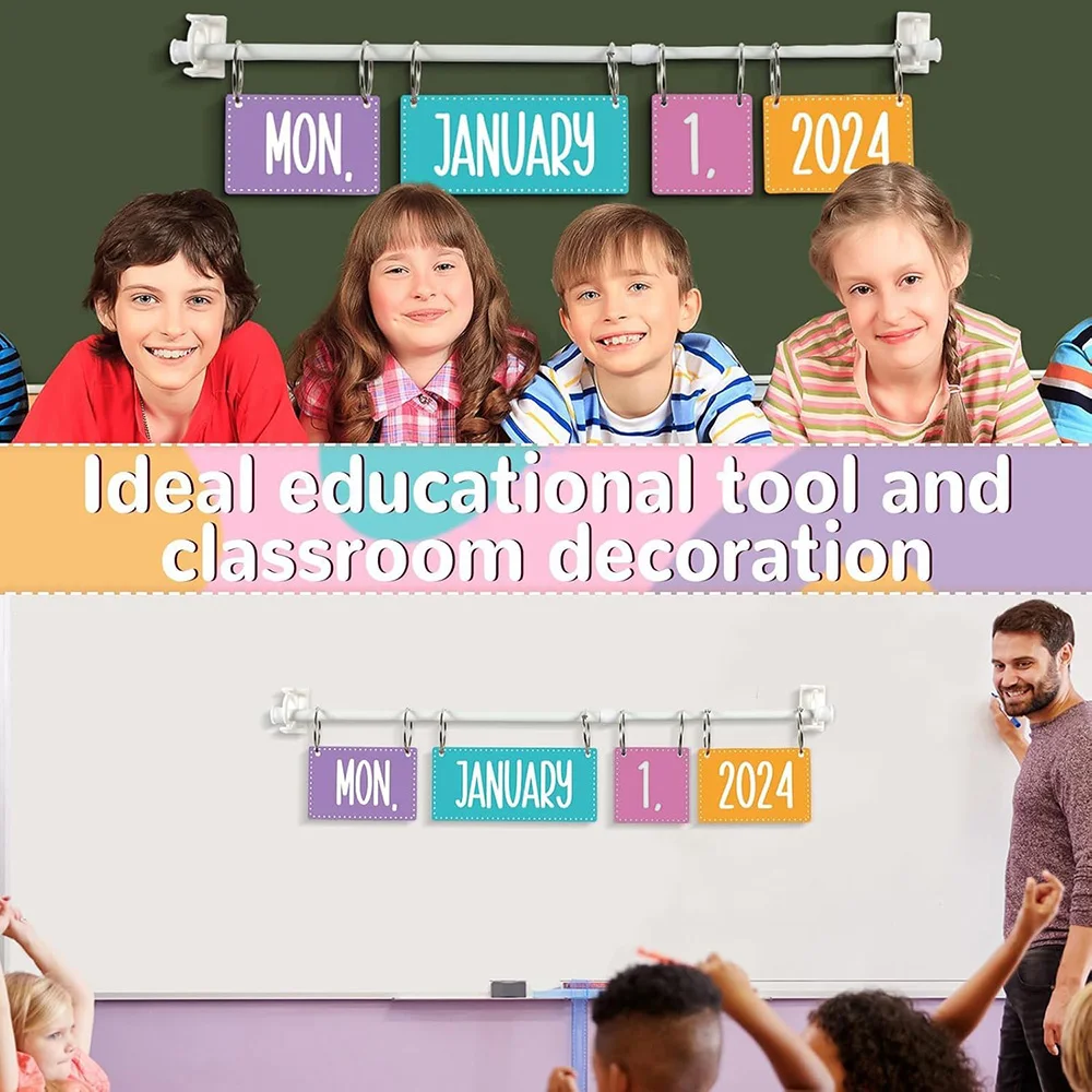 مجموعة تقويم الوجه الملونة مع حامل، 54 قطعة من بطاقات التاريخ لوحة إعلانات الفصول الدراسية تقويم قابل للتعديل للفصول الدراسية وديكور المنزل Su #4