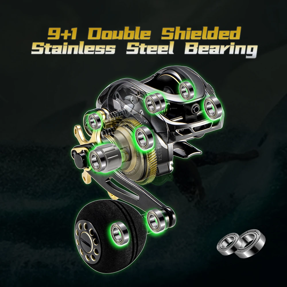 Soloking GKA300 Baitcasting-Rolle mit Magnetbremse, 9,5 kg/22 lb Bremskraft, 9+1 Kugellager, 6,4:1 Übersetzungsverhältnis, Einhandkurbel, Angelrolle – Detail 6