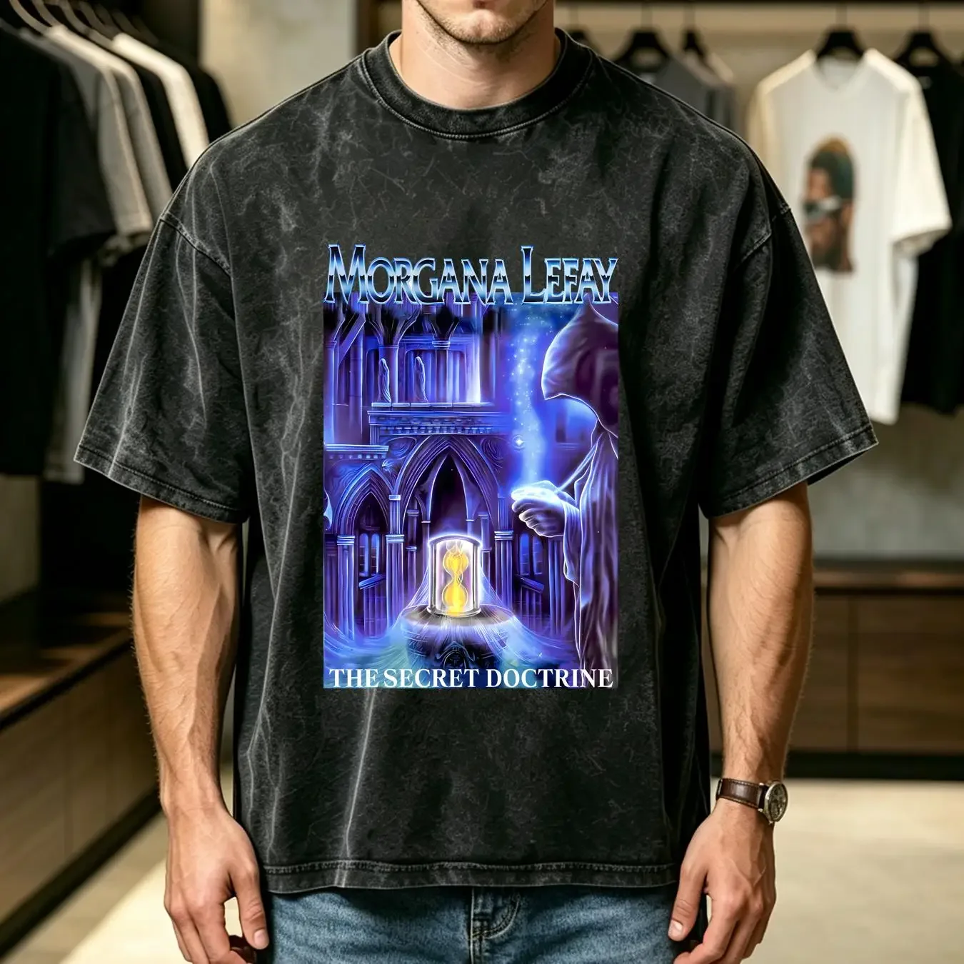 washed T Shirt MORGANA LEFAY The Secret Doctrine  Black Men S to 5XL MD1340 vintage Washed fashion Stretched Breathable graphic