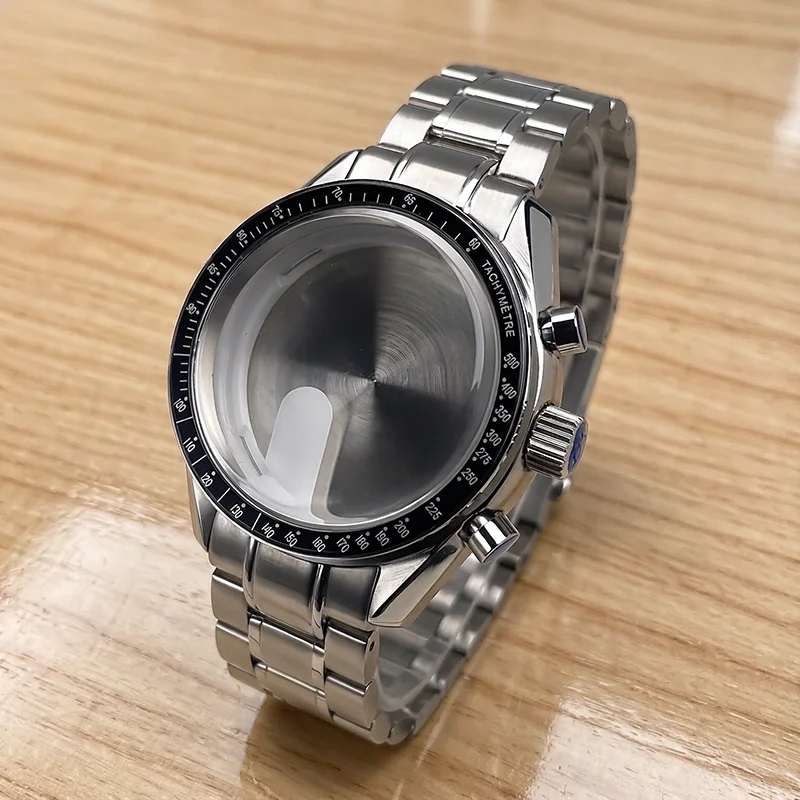 39.7mm VK63/VK64 Custom Watch Case Set - Brushed Stainless Steel Moon Case + Matching Strap for VK63 VK64 Movements