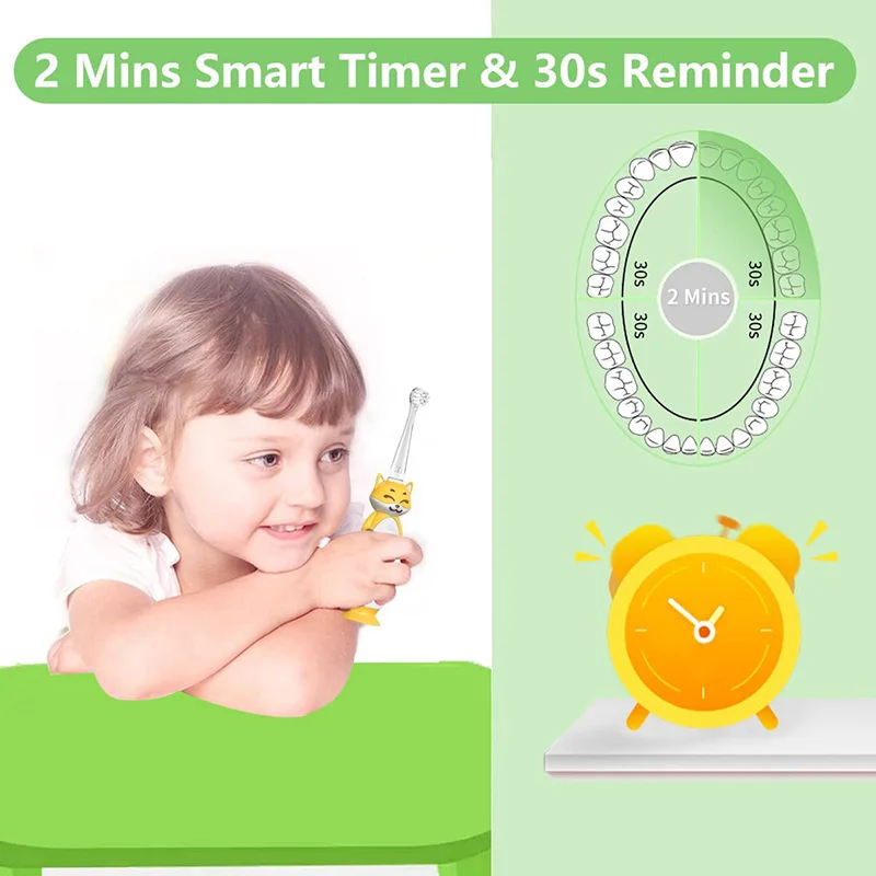 Kid Âm Bàn Chải Đánh Răng Điện Hẹn Giờ Thông Minh LED 4 Loại Mềm Mại Bật Lửa Dupont Lông Bàn Chải Chạy Pin AA Bàn Chải Đánh Răng Dành Cho Bé Từ 0-12 Tuổi