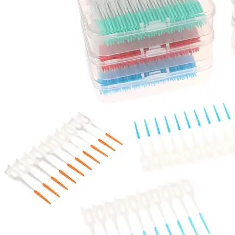 200 stücke Interdentalbürsten Silikon Pinsel Dental Zahnstocher Pinsel Zwischen Zähne Silikon Zahnstocher Mit Gewinde Oral Reinigung Werkzeug