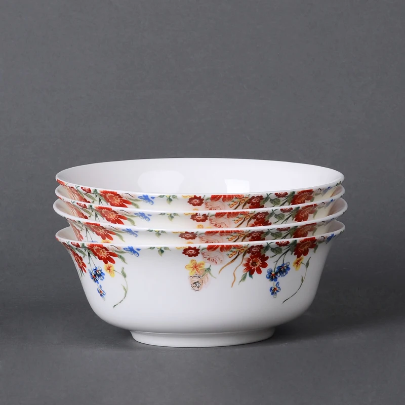 

4pcs, 6inch, Gilded Banding Rose Flower Painting, Bone China Soup Bowl Set, Decorative Ceramic Salad Bowl, for Serving