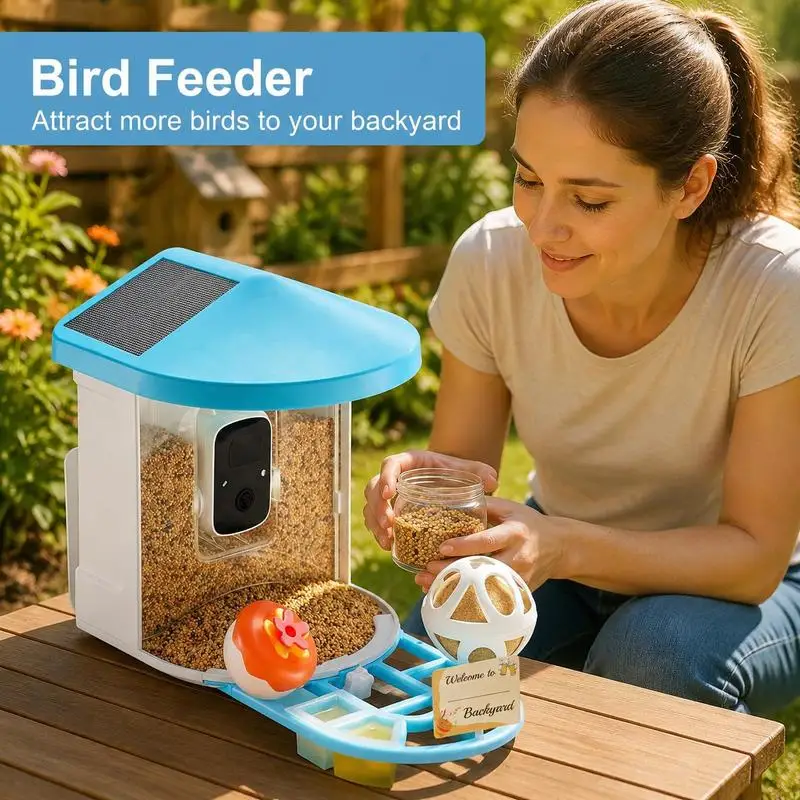 Comedero inteligente para pájaros con cámara, IA de alta definición 2K que ident