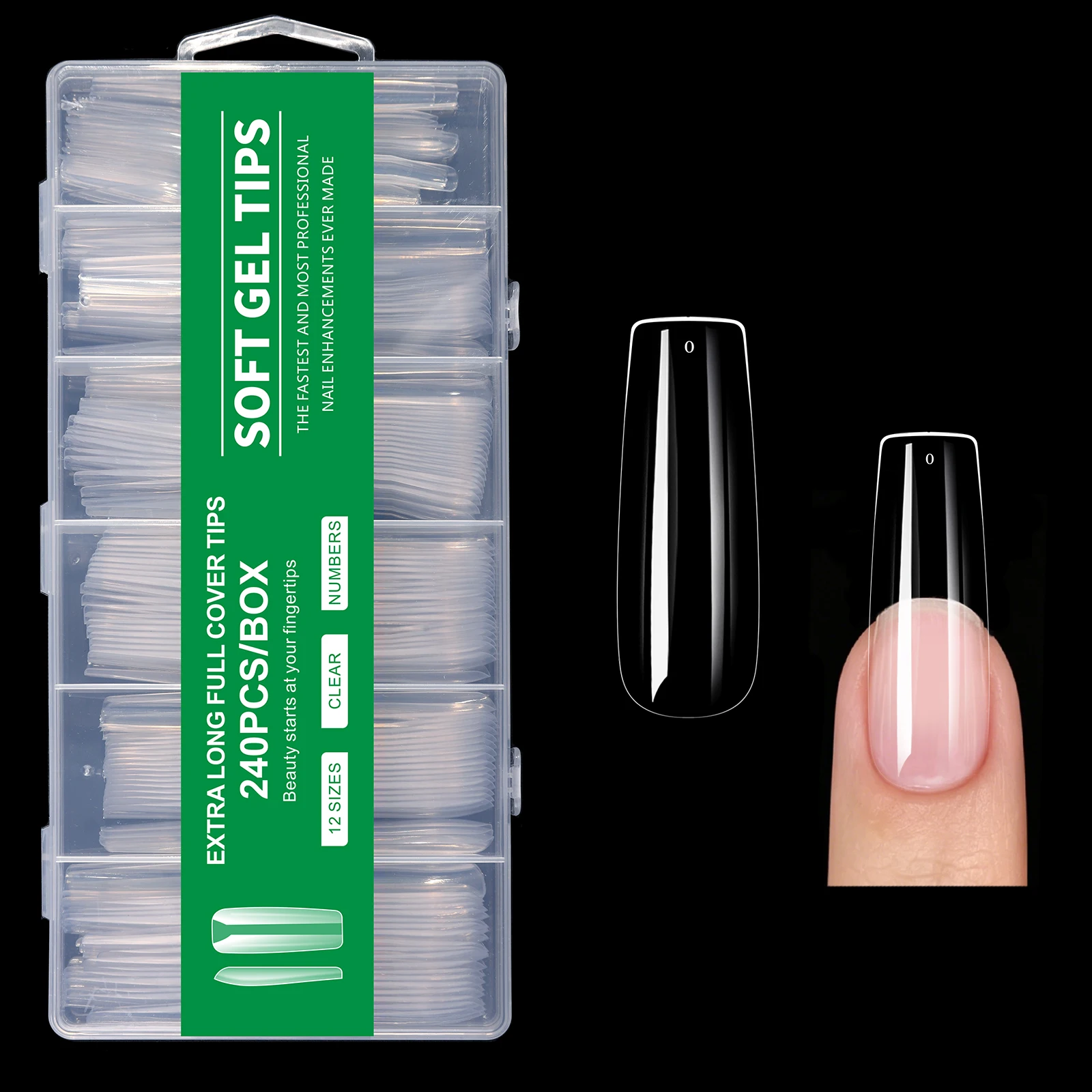 240 Stück Extra Lange Klare Weiche Gel-Nagelspitzen Künstliche Nagelverlängerungen Ohne Feile Benötigt Spurlose Faltbare Abziehbare Nagelspitzen-Box für Salons – Detail 13