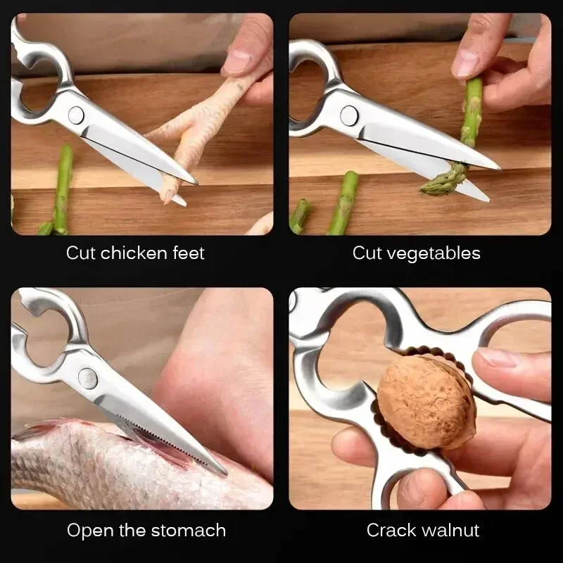 Kitchen Household Stainless Steel Scissors Ultra-sharp Micro-serrated Poultry Scissors Meat Fish Chicken Cooking Scissors Tools