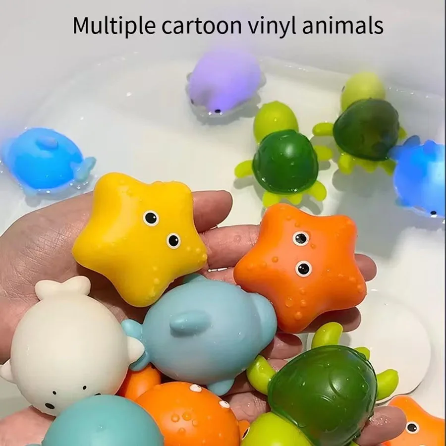 Baby Cute Animals Bath Toy Bathtub Swimming Water LED Light Up Toys Soft Rubber Float Induction Luminous Kids Play Funny Gifts