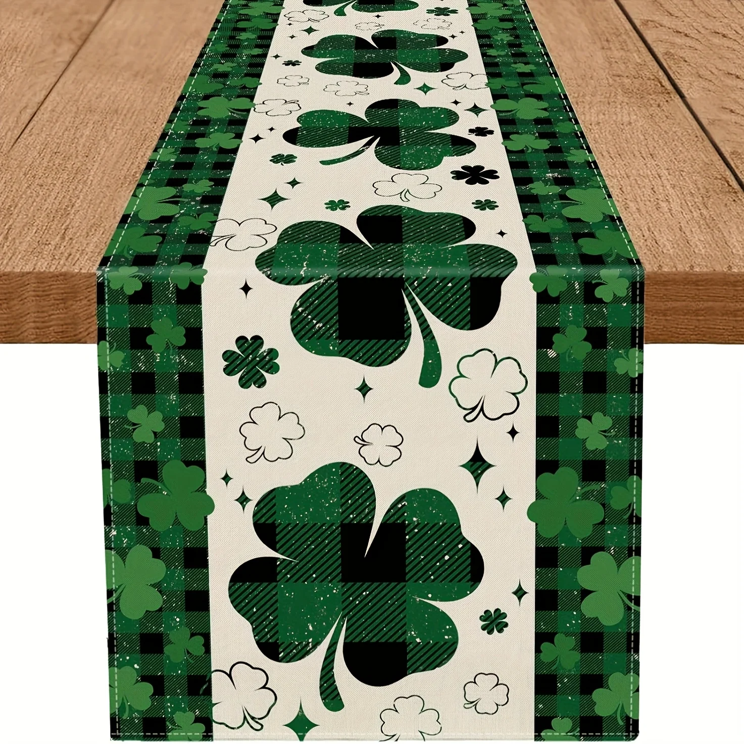 St. Patrick's Day Shamrock Buffalo Plaid Tischläufer – Frühlingsküche Partydekoration
