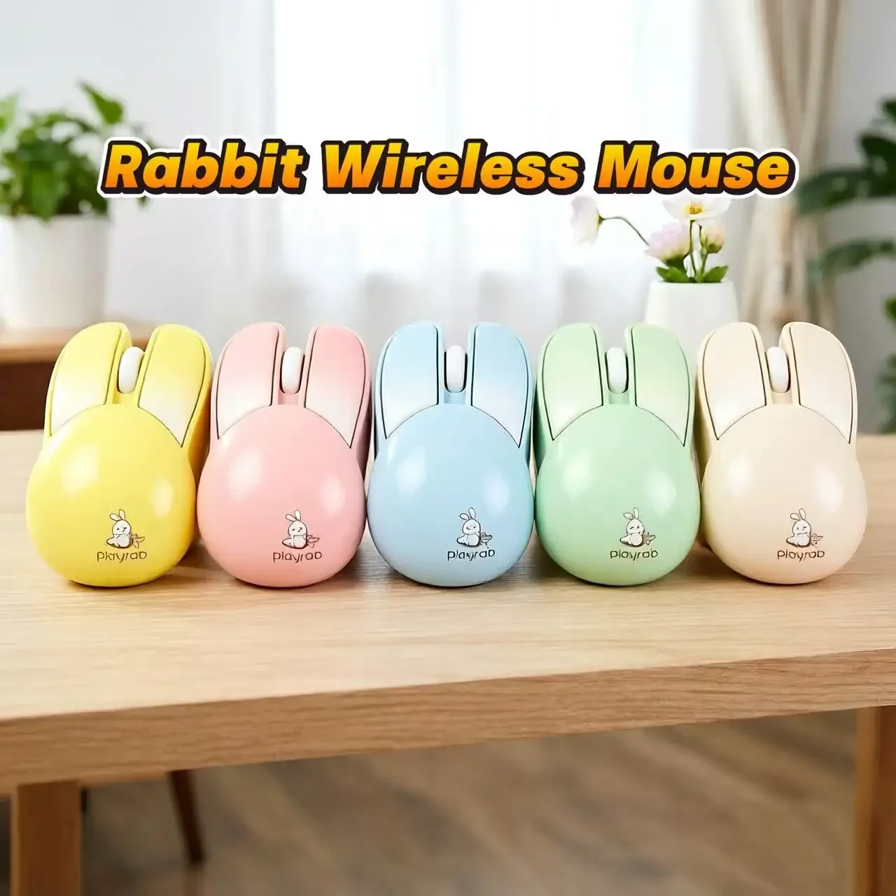 Mouse Sem Fio em Forma de Coelho Kawaii, Silencioso, Compacto, Funcionamento com Bateria, Mouse Portátil para Escritório, para Mulheres, Laptop e Computador
