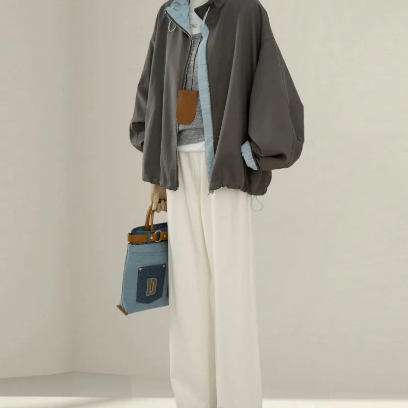 

Women Clothing Autumn Winter Fashion Simplicity Zipper Solid Color Female Fashionable Young Style Appear Thin Loose Cardigan Coa