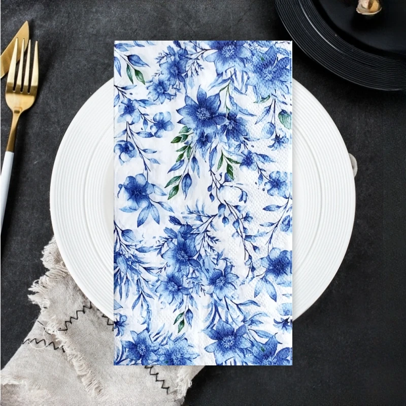 20 unids/bolsa servilletas de papel para decoupage de flores de porcelana azul y blanca servilletas de papel para decoración de vajilla de fiesta de cumpleaños de Navidad nuevo