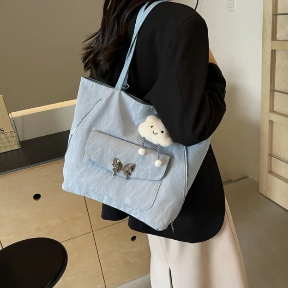 

Large Capacity Butterfly Tote Backpack Korean Style Leisure PU Leathe Crossbody Bag Zipper Solid Color Single Shoulder Bag