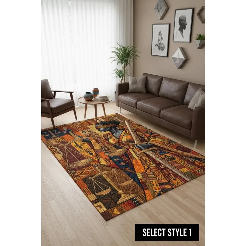 سجادة متدرجة برمز العدالة، سجادة بنمط الموازين والسيف على شكل برتقالي ممزق، سجادة أرضية مطرزة لديكور مكتب القانون