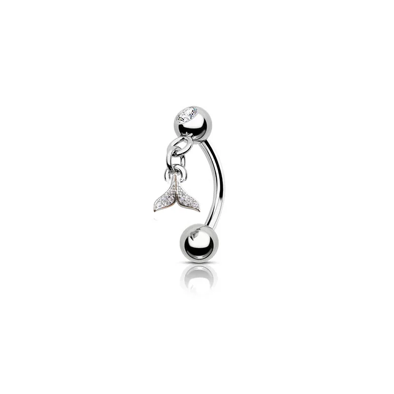 Silver Stainless Steel Belly Button Ring Personalized Fish Tail Snowflake Pendant Belly Button Perforated Christmas Ornament