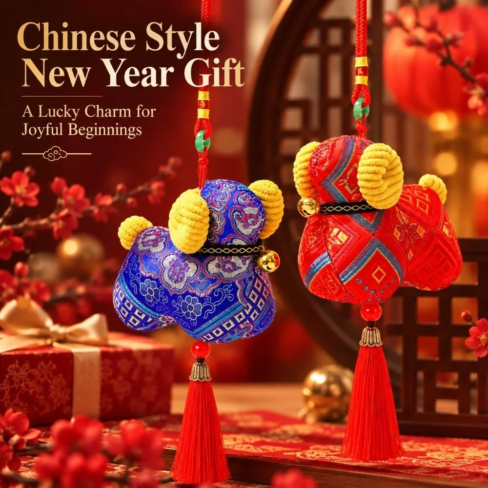 Polyester Fiber Sheep Plush Doll Chinese Style Soft Plush Bag Charm Hanging Decor Zodiac Sheep Plush Toy Ornament Holiday Decor
