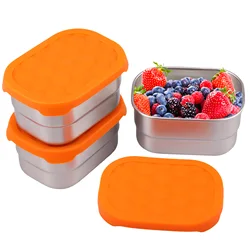 3/5Pcs Stainless Steel Snack Containers with Silicone Lid 8oz Leakproof Snack Bento Box Reusable Small Food Storage Containers