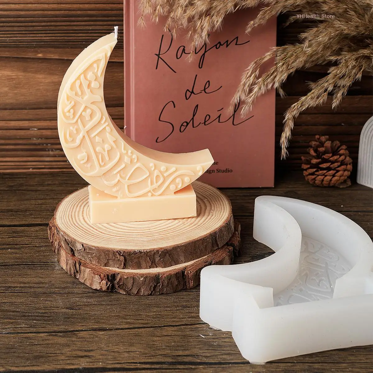 

Силиконовая форма Mubarak в виде Луны для свечей, форма ручной работы для резьбы, узор, смола, ароматизированный гипс, бетон, форма для мусульманского праздника, ремесло, Декор