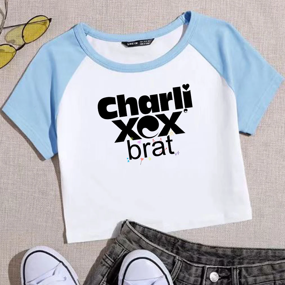 Charli XCX Brat 2024 Tour Crop Tops T-Shirt Girls Fashion Women O-Neck Short Sleeve  Fans Gift T-shirt