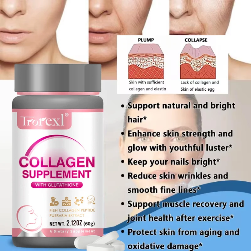 Collagen Glutathione Tablets for Hair, Skin and Nails Premium Collagen Supplement for Woman＆Men Natural Skin Care Supplements