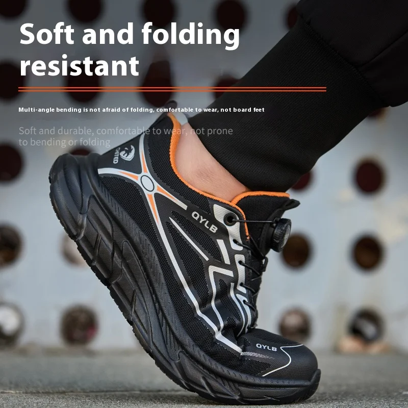 Lightweight Steel Toe Indestructible Safety Shoes Non Slip Anti-puncture Anti-smash Rotating Button Work Shoes for Men
